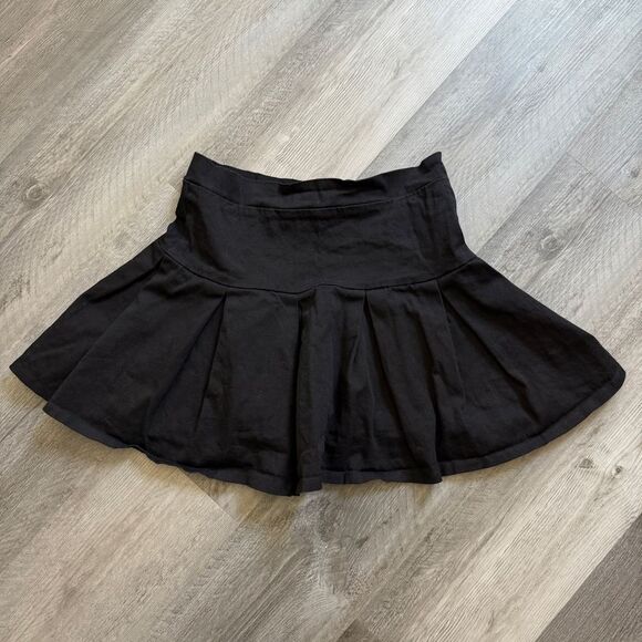 Black Pleated Mini Skirt Cotton Spandex Large Streetwear Goth Punk - Picture 2 of 12